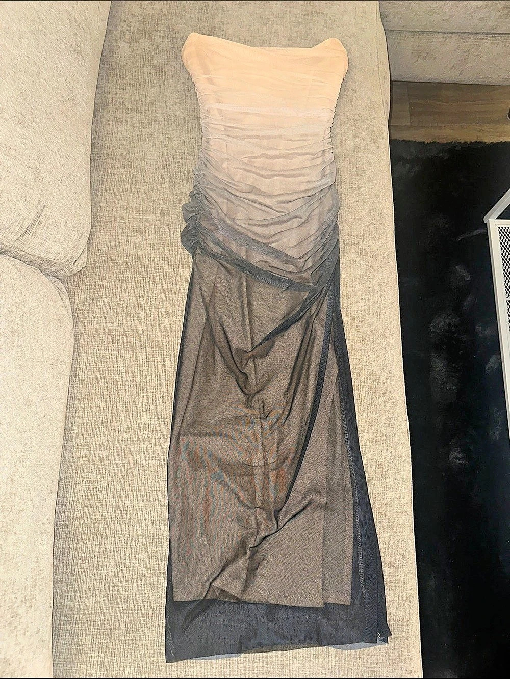 Ruched Maxi Dress in Black & Pink